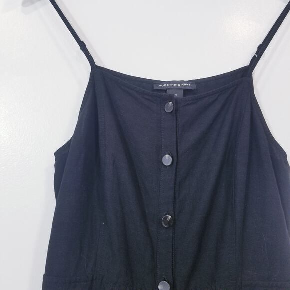Something Navy Women size Medium Black Layered Midi Sundress Button Front - Picture 5 of 12